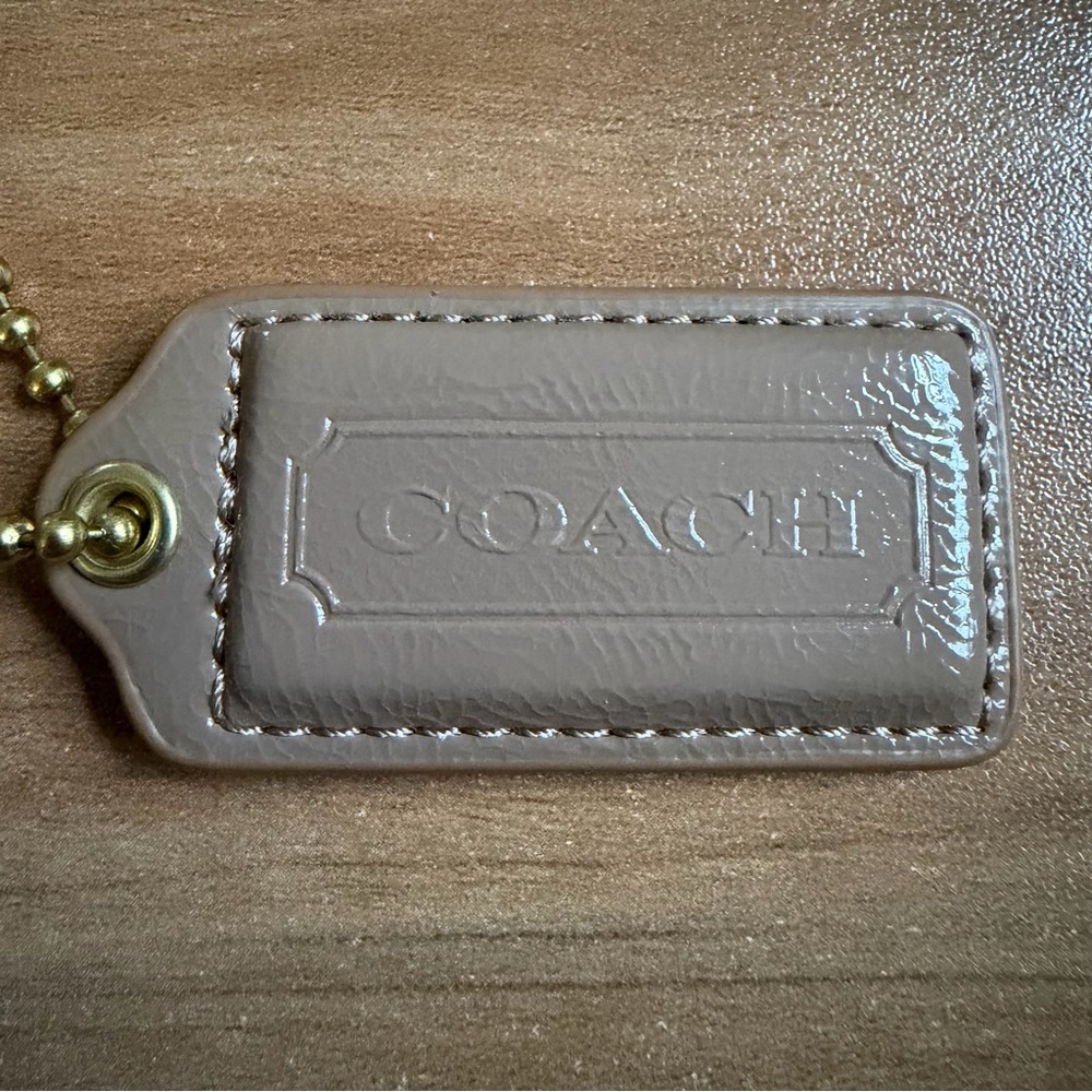 Coach Tan Patent Leather Hang Tag Replacement Bag Charm Fob 2.25"